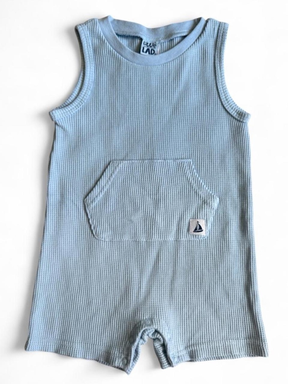 Little Lad Light Blue Ribbed Sleeveless Romper